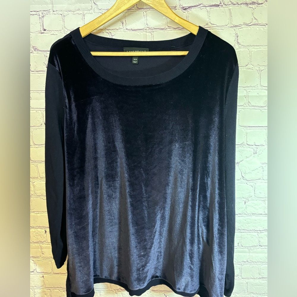 Lane Bryant Navy Blue Crewneck Velvet Front Minimalist Holiday Sweater Size 18